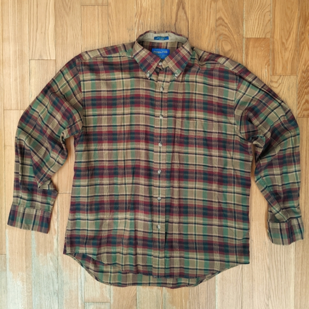 Pendleton Plaid Pattern Shirt Earth Tones Multi Color Mens Medium